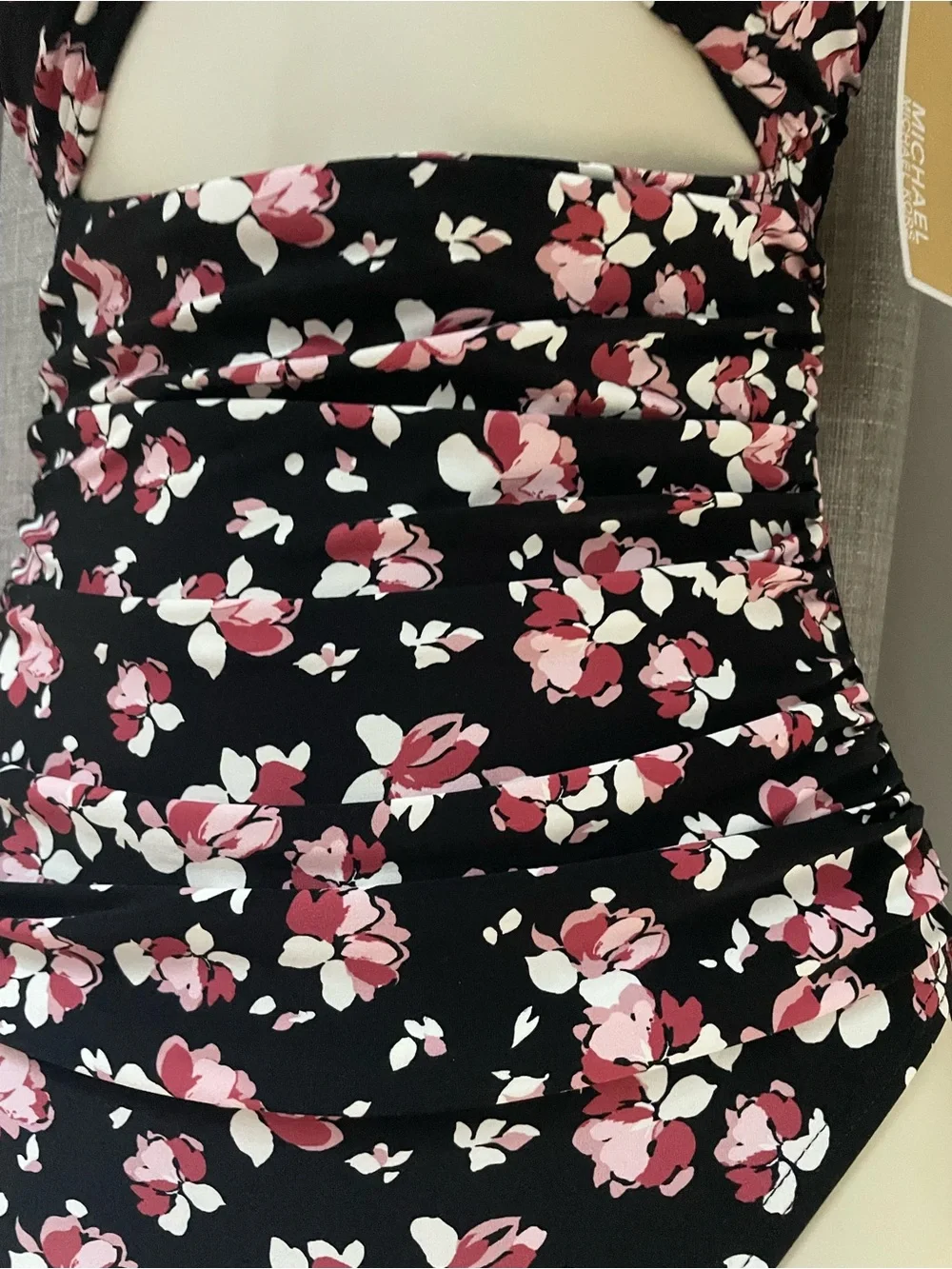 Michael Kors Black Floral Cutout One-Piece Swimsuit with Pink Accents